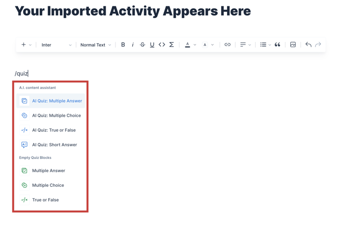 Add quizzes to activity