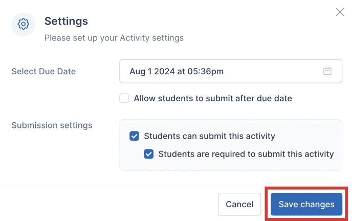 Save changes to activity
