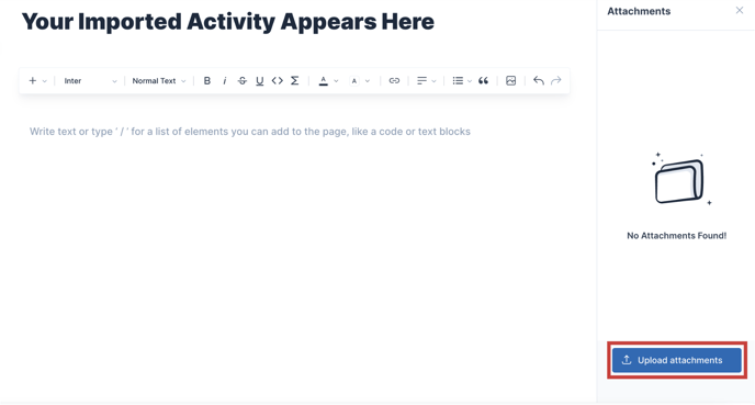 Upload attachment for activity